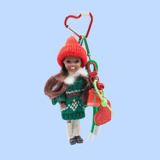 Handmade Mini Barbie Kelly Style Holiday Christmas Keychain/Bag Charm